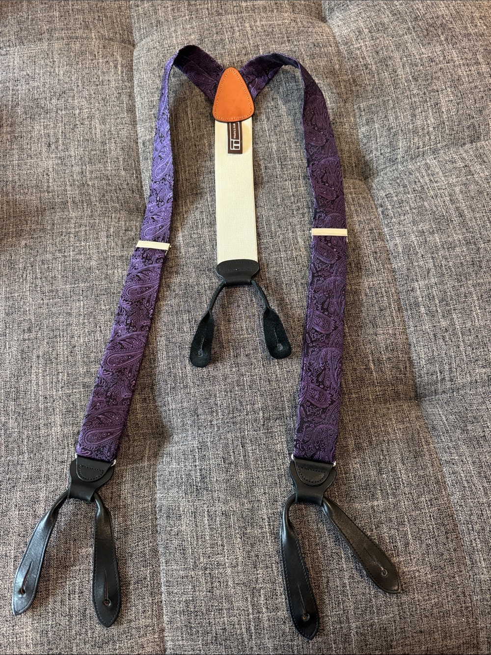 Trafalgar Purple Paisley Men's Suspenders with Leather Tabs